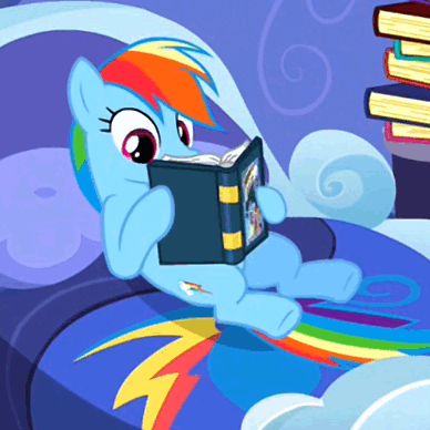 451754__safe_solo_rainbowdash_animated_book_bed_adorable_reading_gif_readitandweep